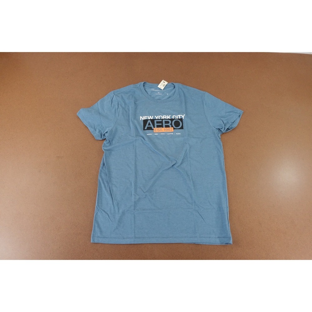 Aero Men's Size XL Blue Short Sleeve Crew Neck Box Logo Graphic T-Shirt NWT